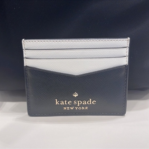Kate Spade Small Slim Card Holder Saff Black White Wallet - Picture 2 of 6